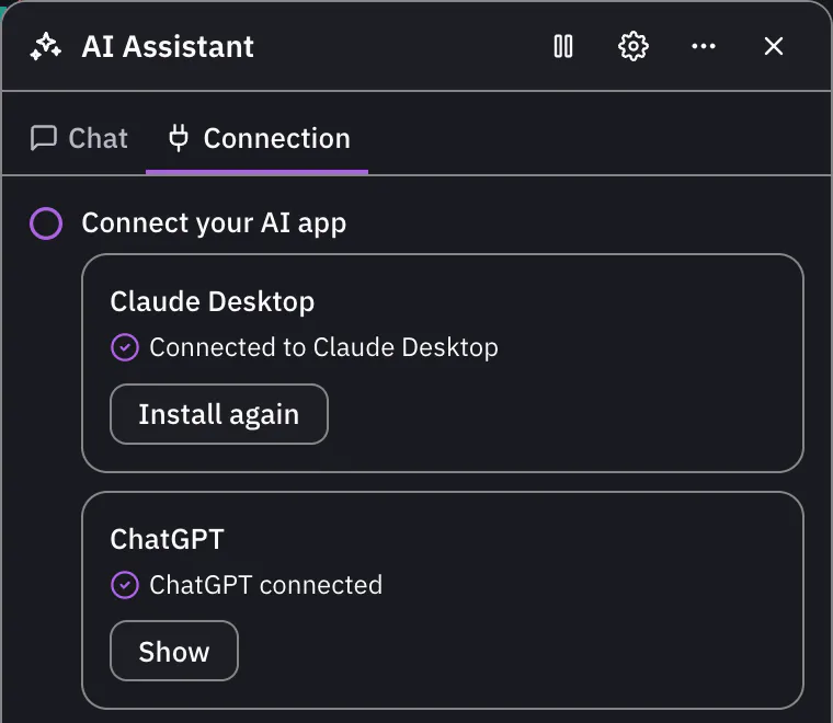 Connect your AI app, with Claude Desktop first in the list