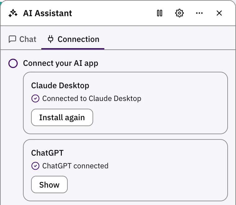 Connect your AI app, with Claude Desktop first in the list