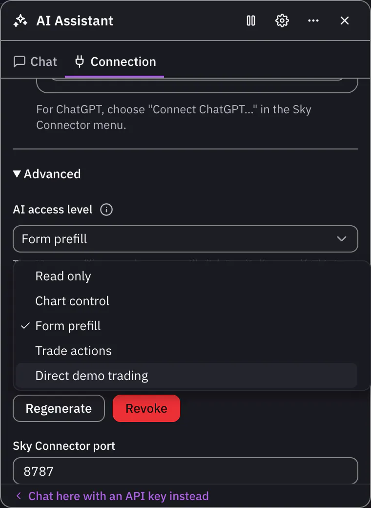 The choice to let the AI trade a demo account directly