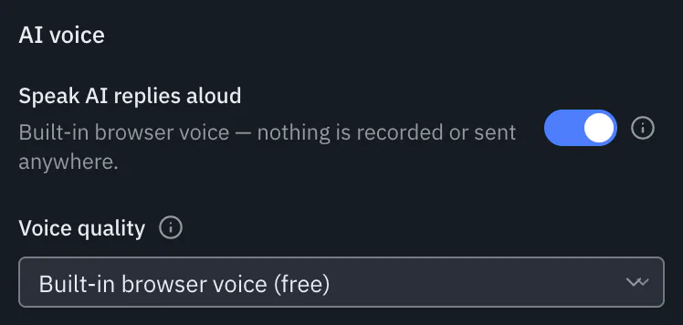 The AI voice settings