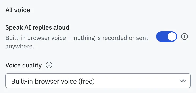 The AI voice settings