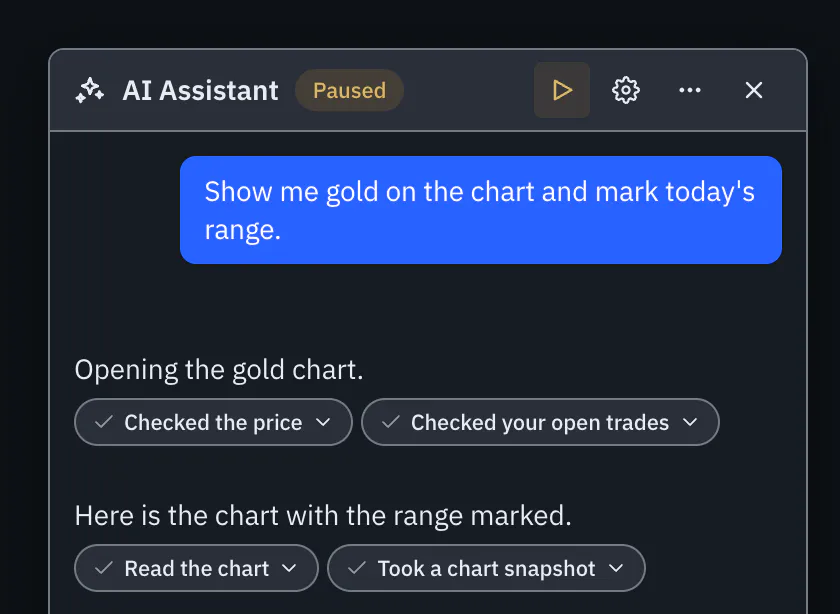 The AI Assistant header with the AI paused: the pause button pressed and the Paused badge