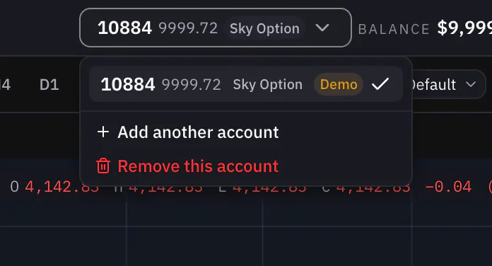 The account menu with the account marked Demo