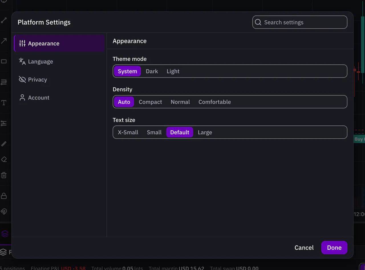 Platform Settings with its sections and search