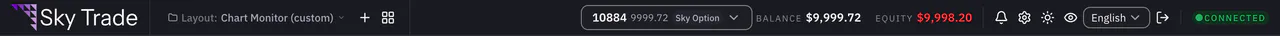 The Sky Trade header, from the layout menu to the connection status