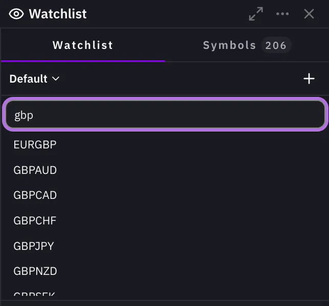 Adding a symbol to the watchlist by search
