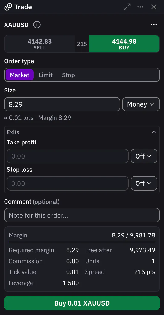 The Sky Trade order ticket