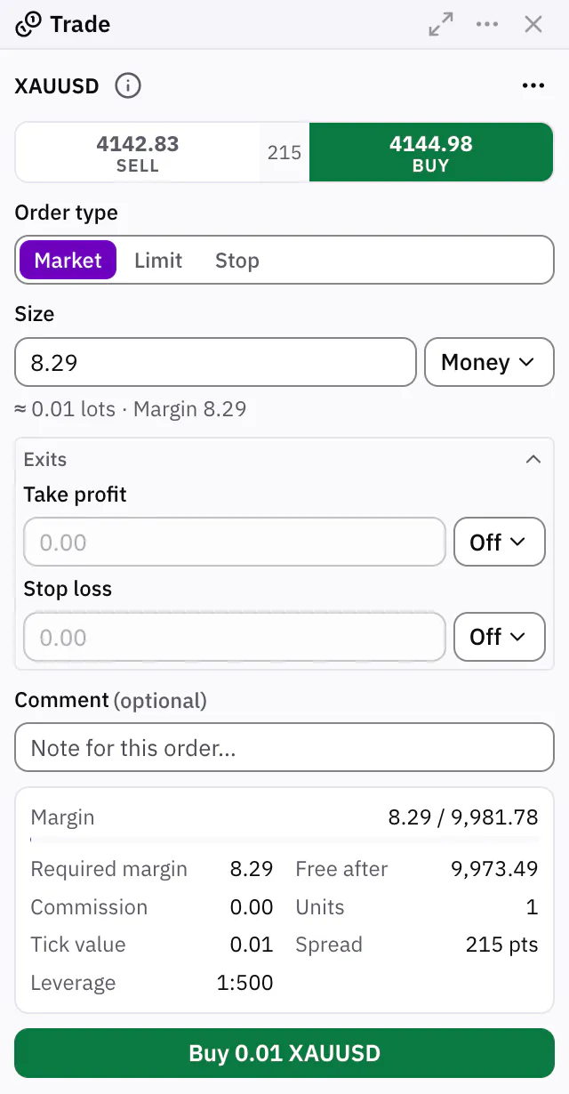 The Sky Trade order ticket